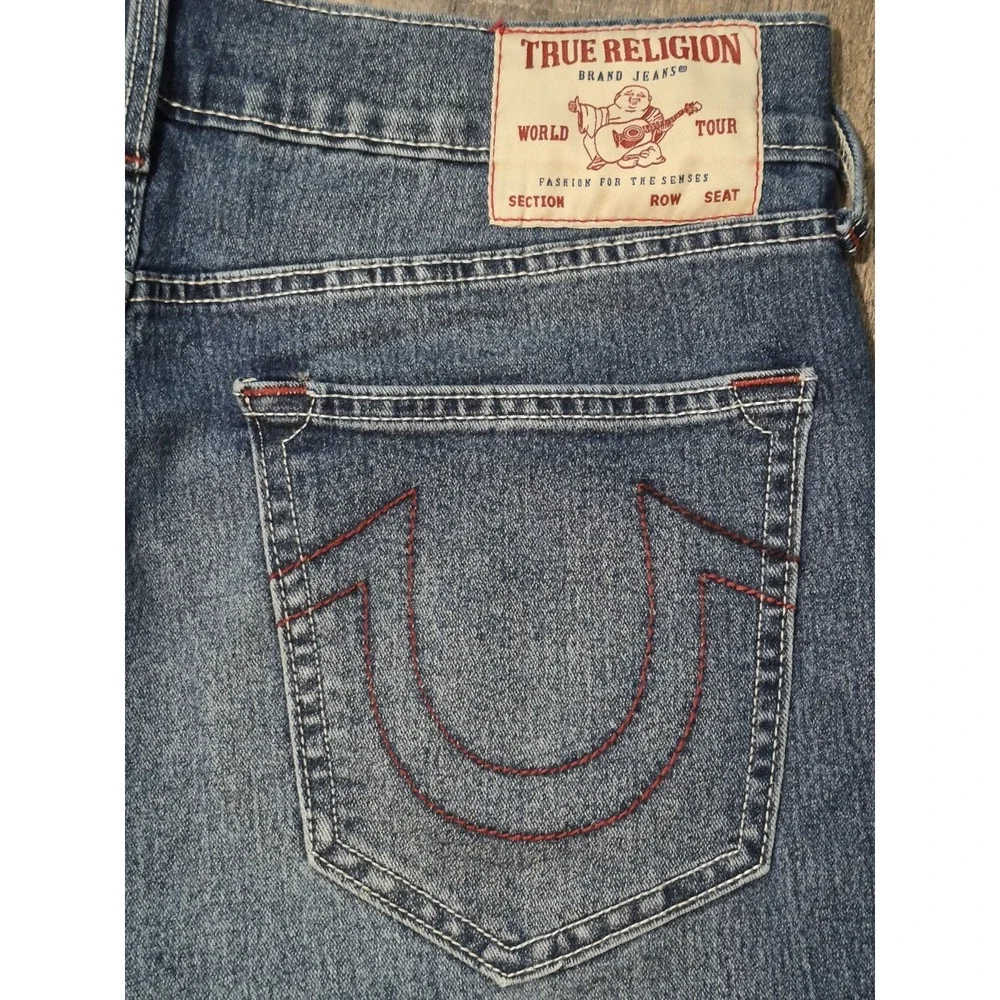 True Religion Ricky Relaxed Straight Jeans Medium Wash Men's 34x32 Blue Denim